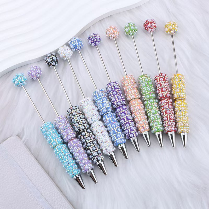 New DIY pearl full diamond bead pen, heavy industry diamond-encrusted pearl ballpoint pen, student stationery gift pen wholesale
