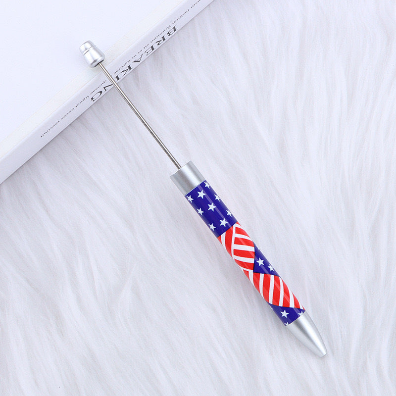DIY long printed bead pen, national flag sunflower pattern creative cute grain bead pen plastic bead ballpoint pen