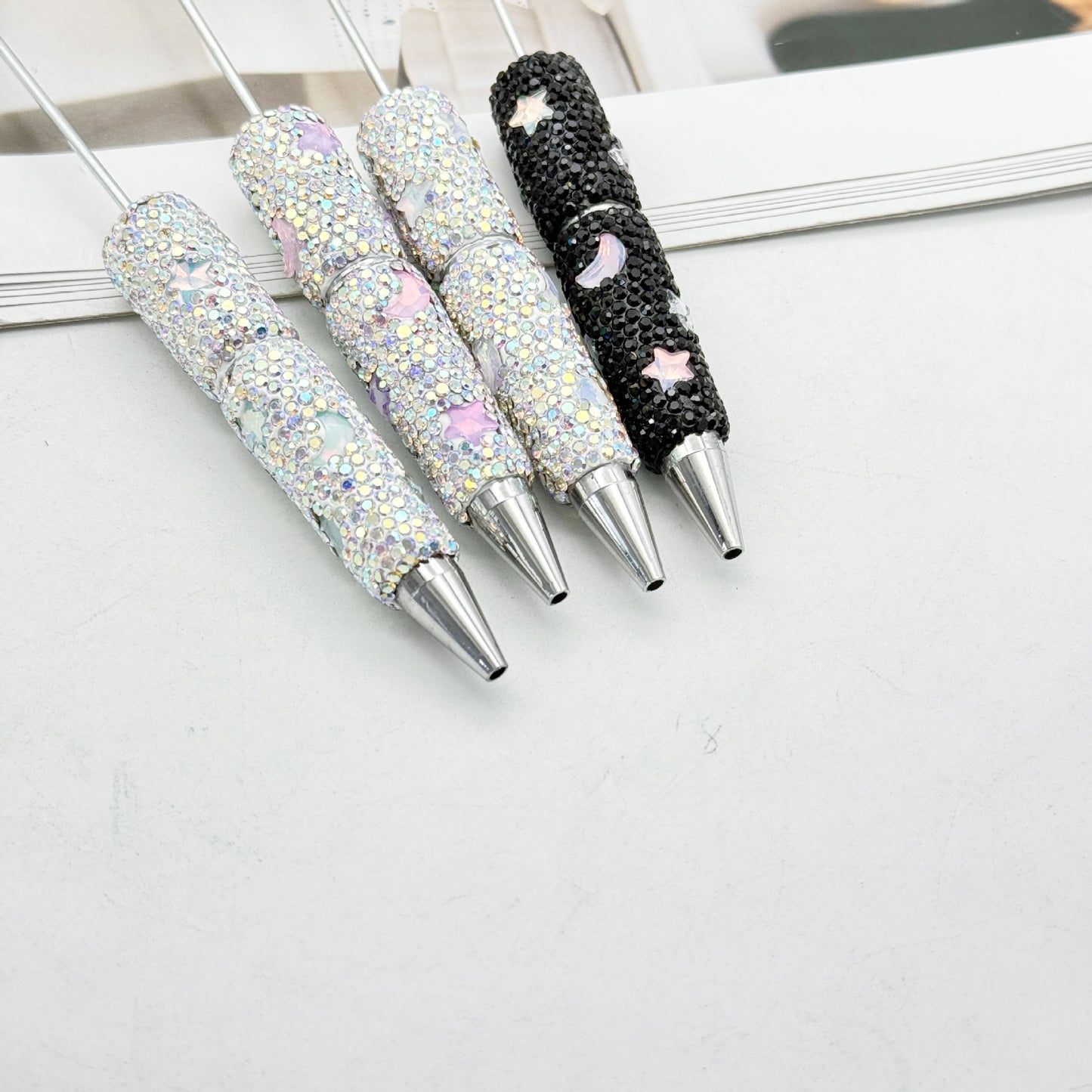 Cross-border DIY Star Moon Mocha Full Diamond Bead Pen, Creative Rhinestone Moe Grain Pen Colorful Gift Pen Wholesale