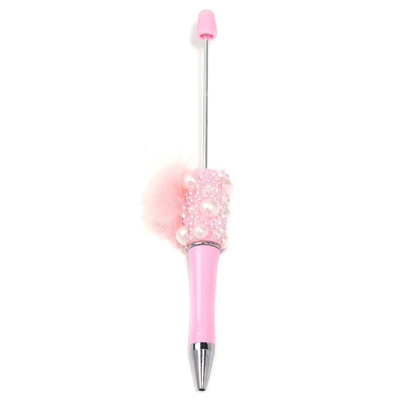 Soft cute pearl hairball DIY bead pen colorful bubble beads rotating ballpoint pen girl heart hand account gift pen