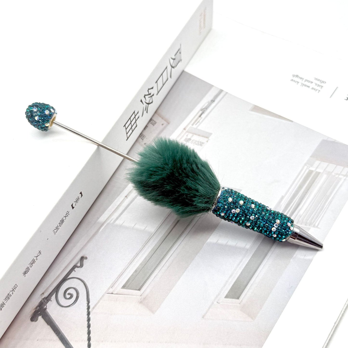 Hairball AB full drill bead pen, pen cap with drill pure hand sticker drill ballpoint pen beadedpen cute plush pen