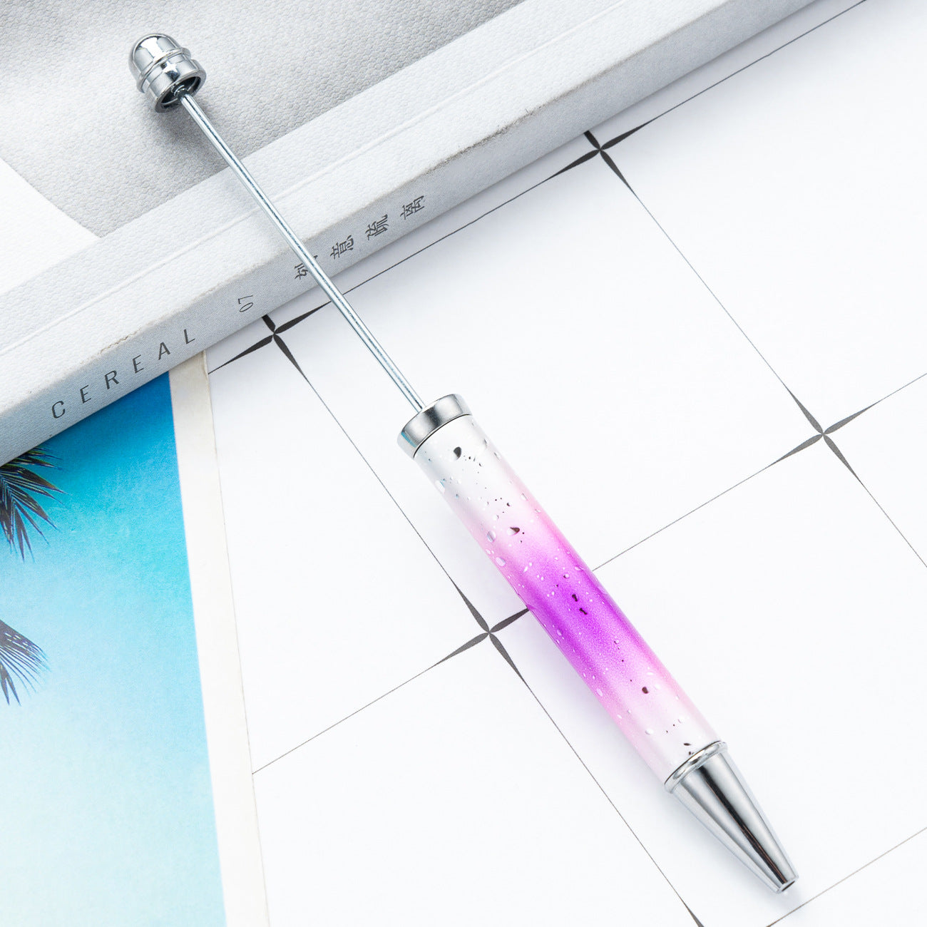 Creative DIY starry sky bead pen UV electroplating beaded ballpoint pen multi-color high value star gradual change bead pen