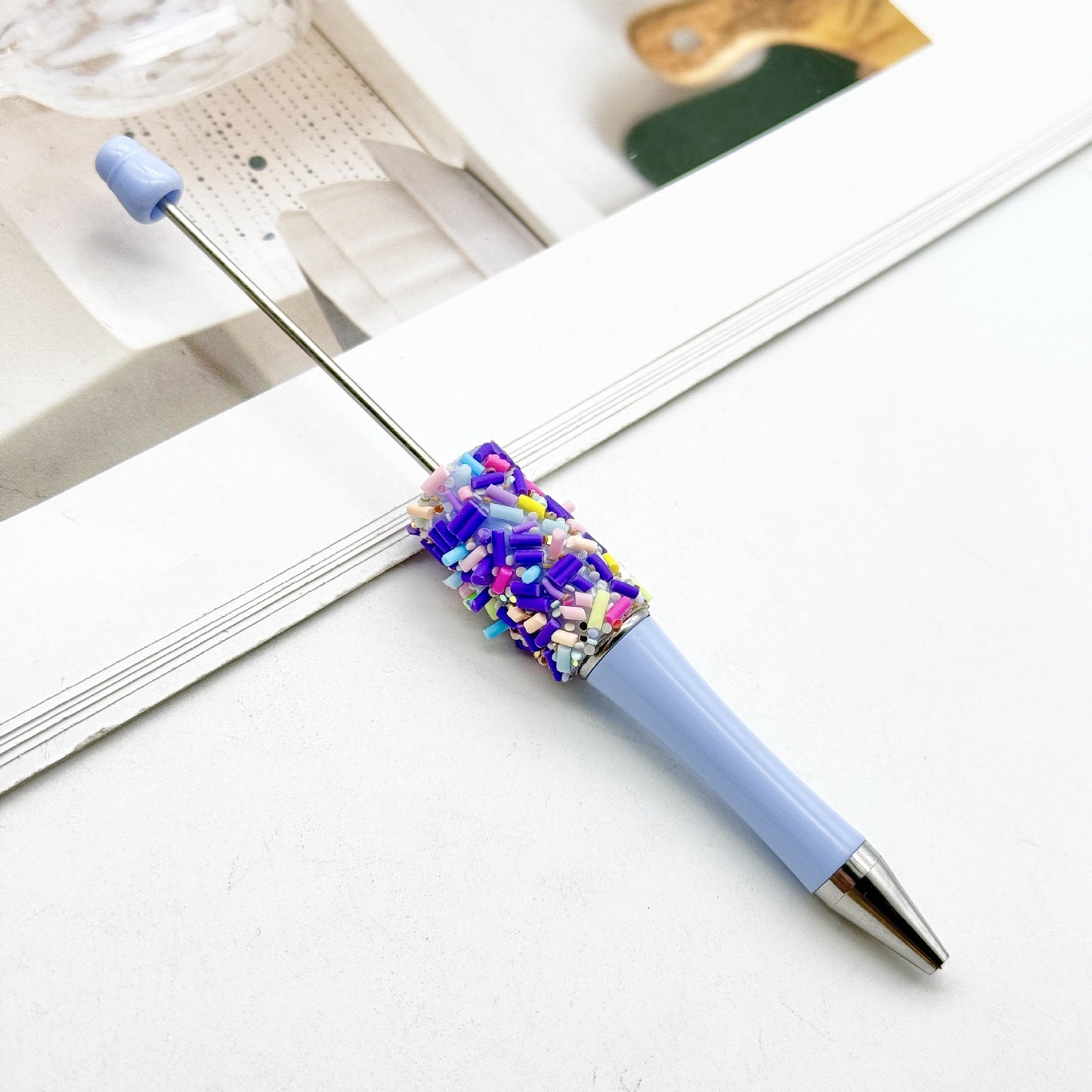 DIY colored sugar bead pen ins colored sugar needle candy cute pen, colored chocolate candy beaded ballpoint pen spot