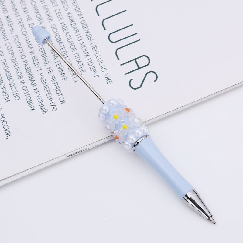 Cross-border DIY pearl flower bead pen handmade patch plastic ballpoint pen, cartoon flower bone pearl gift pen