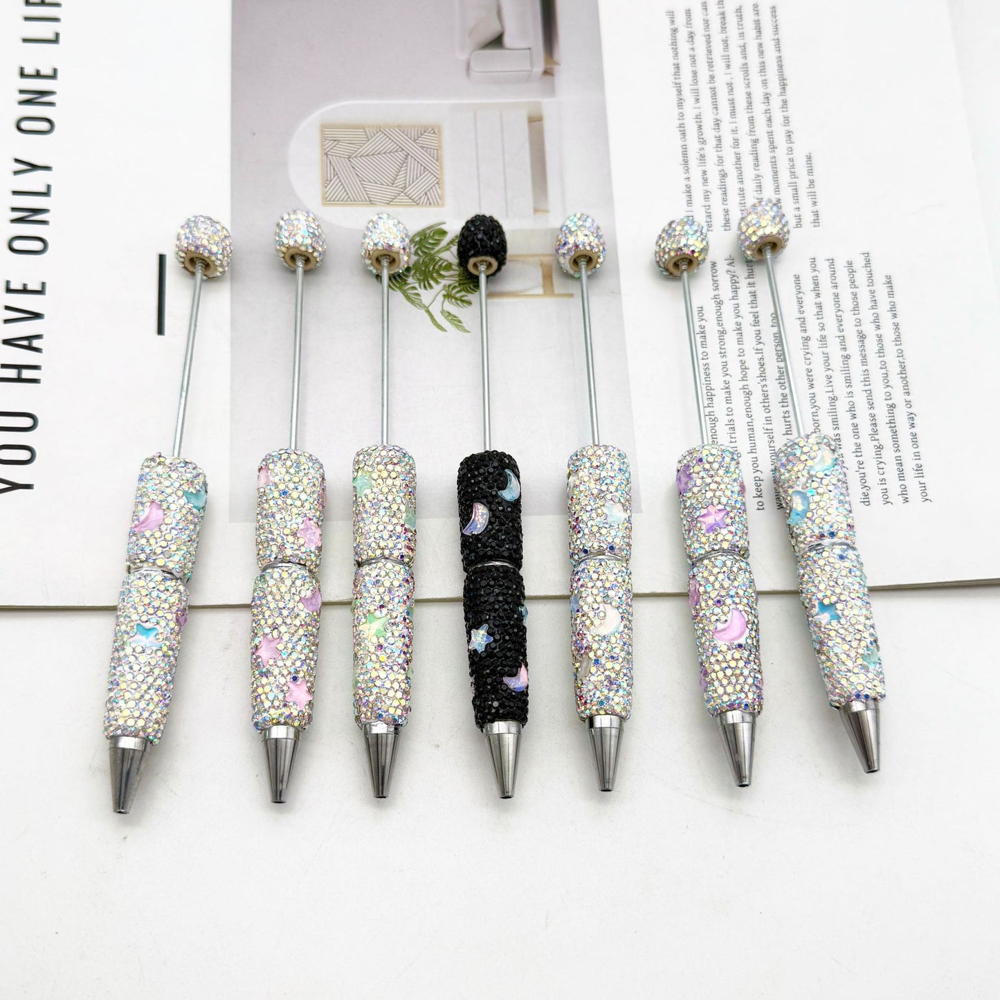 Cross-border DIY Star Moon Mocha Full Diamond Bead Pen, Creative Rhinestone Moe Grain Pen Colorful Gift Pen Wholesale