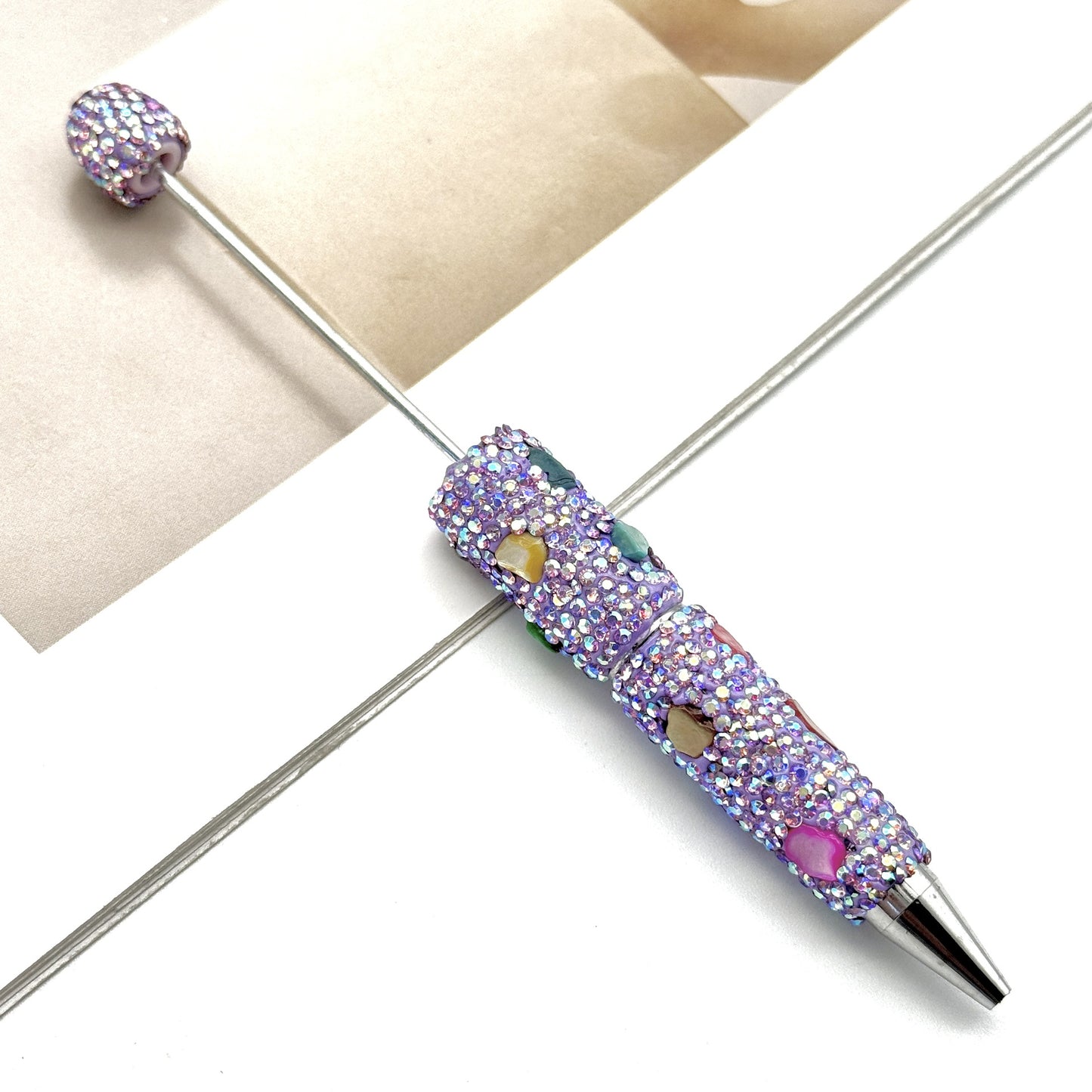 Cross-border electroplating colorful shell full diamond bead pen DIY handmade diamond ballpoint pen colorful shell stone pen