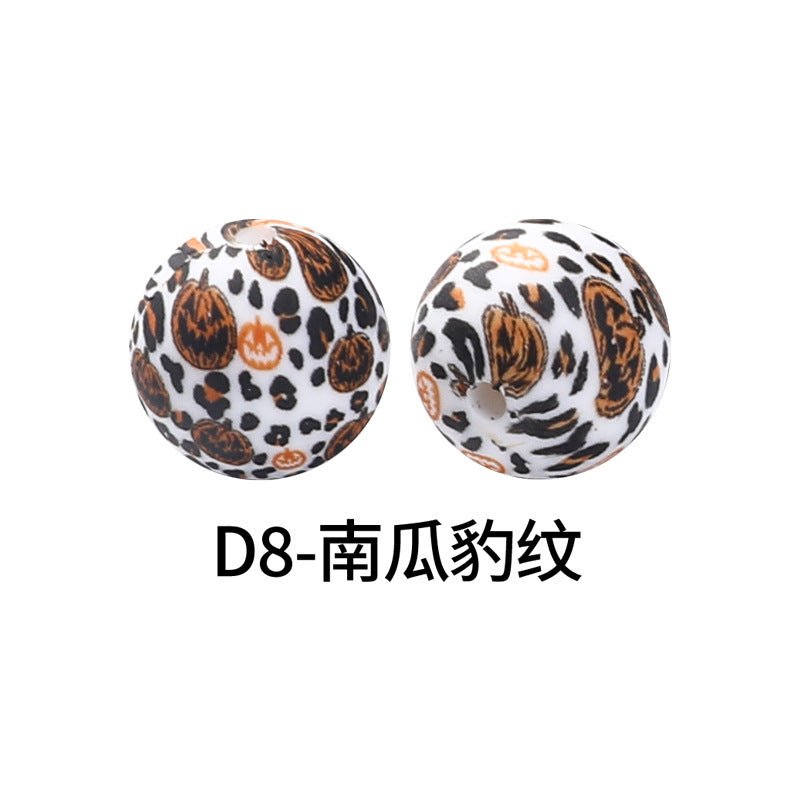 15mm new rhombus pattern silicone beads water transfer leopard print bracelet beaded jewelry silicone loose beads wholesale