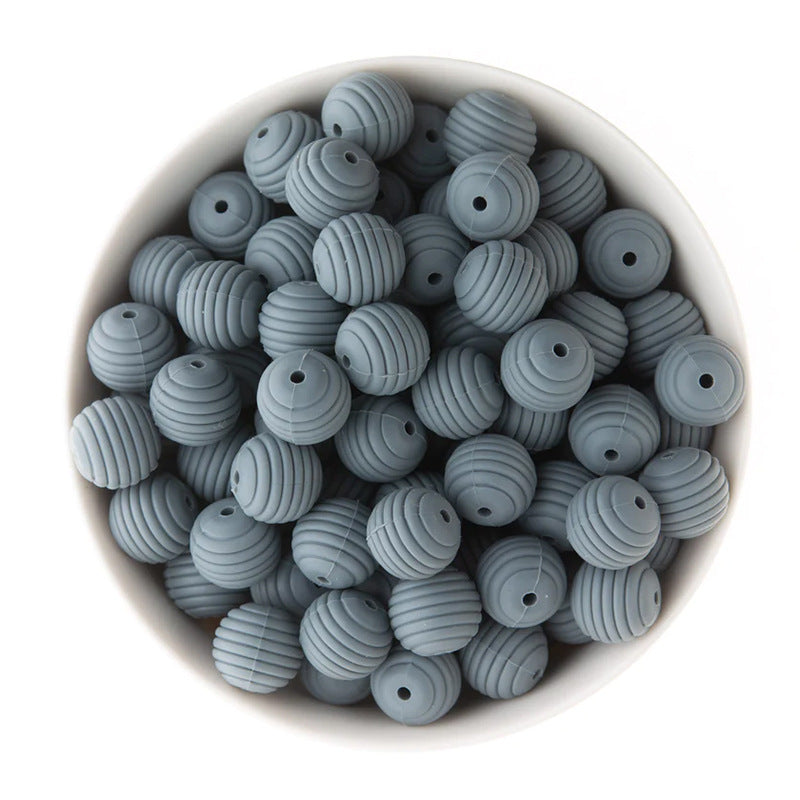 Spot 15mm silicone threaded beads food grade material baby toothpaste chain loose beads DIY accessories honeycomb beads wholesale