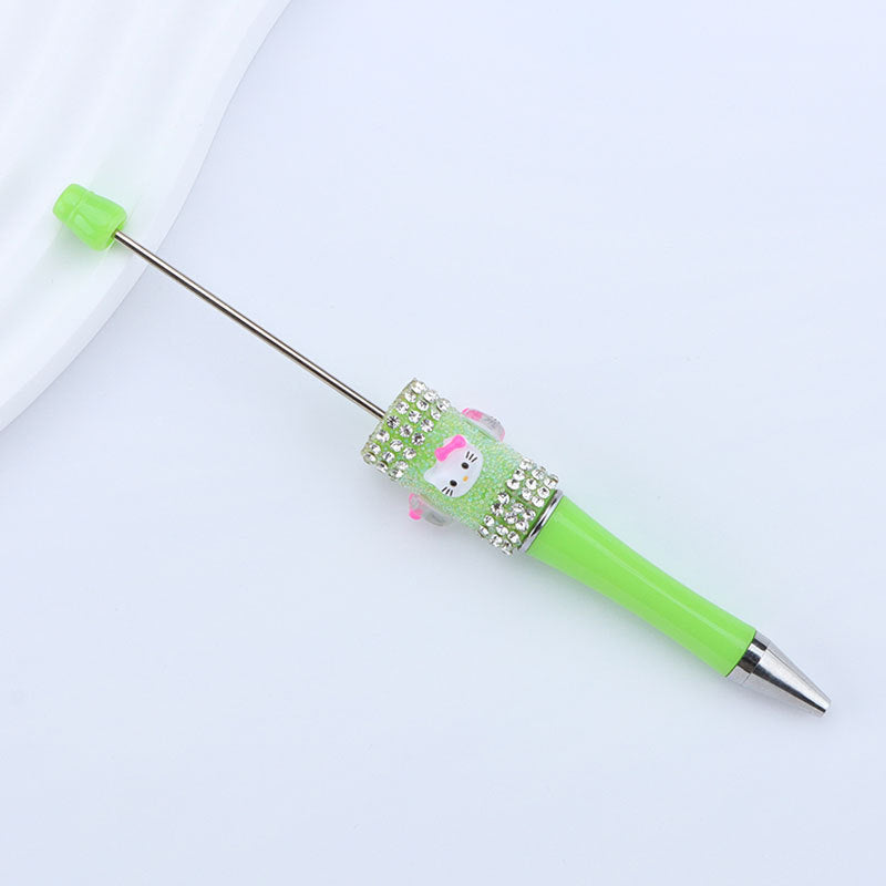New KT cat litter sugar string bead pen DIY handmade cute fantasy cartoon cat cute jingle cat beaded ballpoint pen