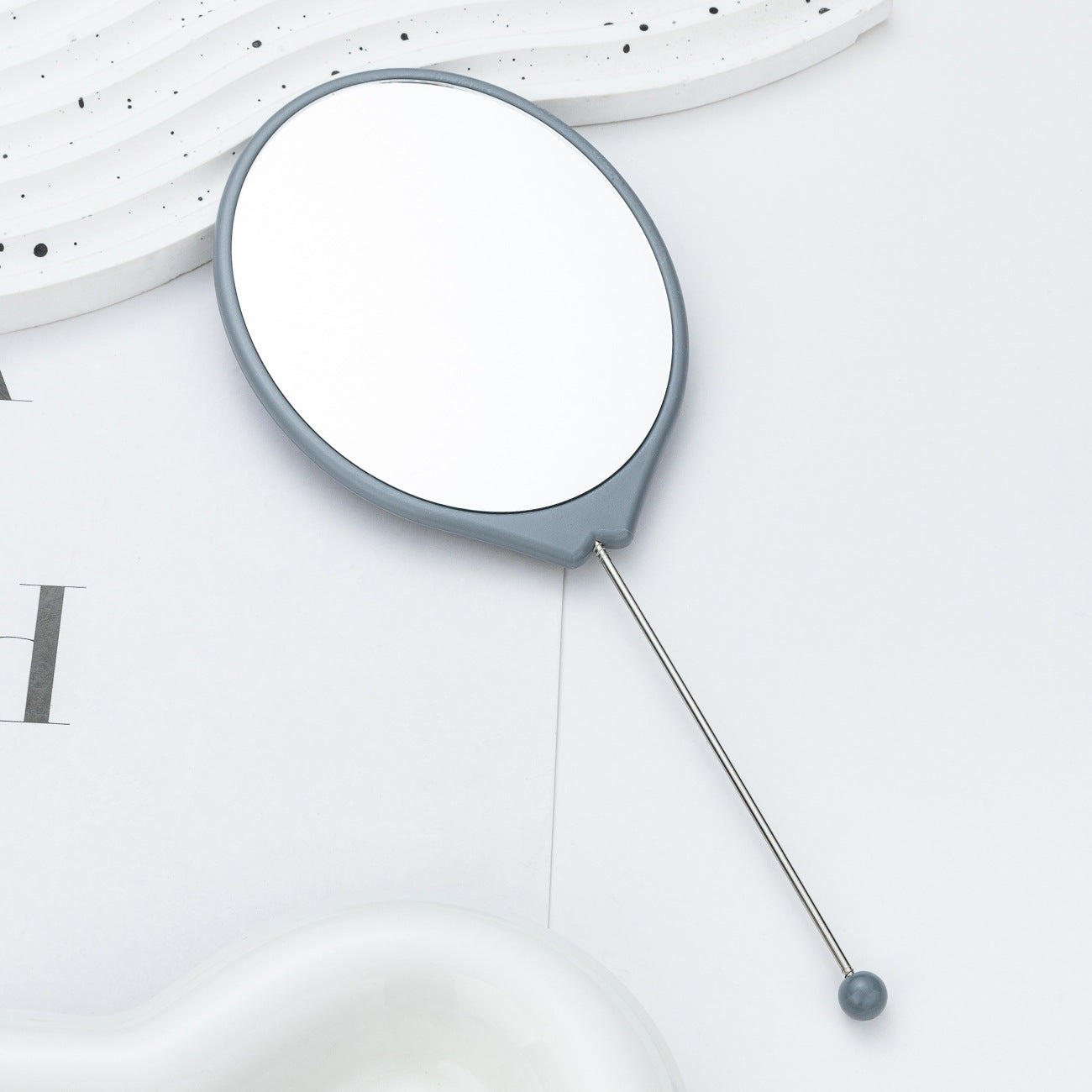 New DIY beaded oval mirror portable high definition mirror handheld mirror, carry makeup small mirror