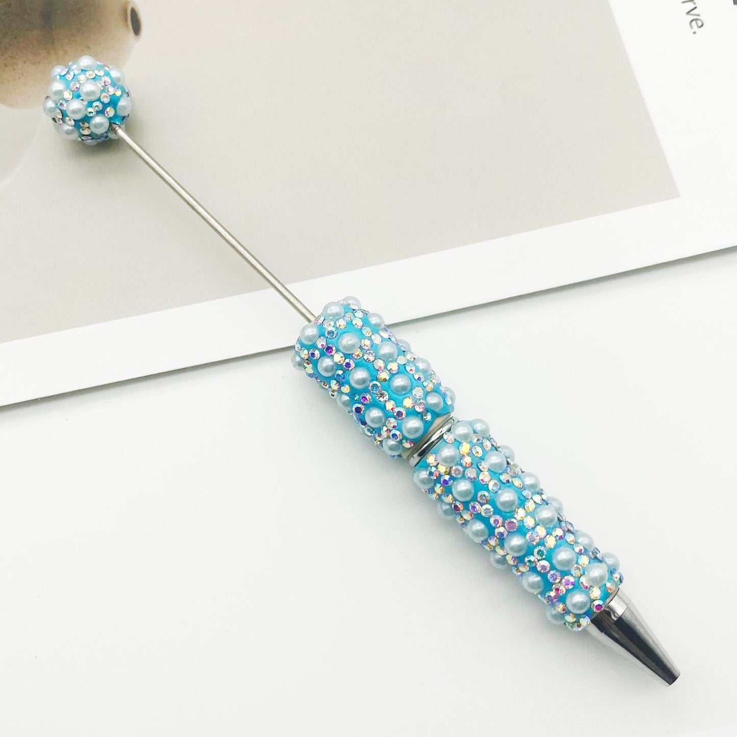 Cross-border heavy industry full of pearl bead pens, creative gradual change wearing beads DIY ballpoint pen gifts Colorful pearl pens