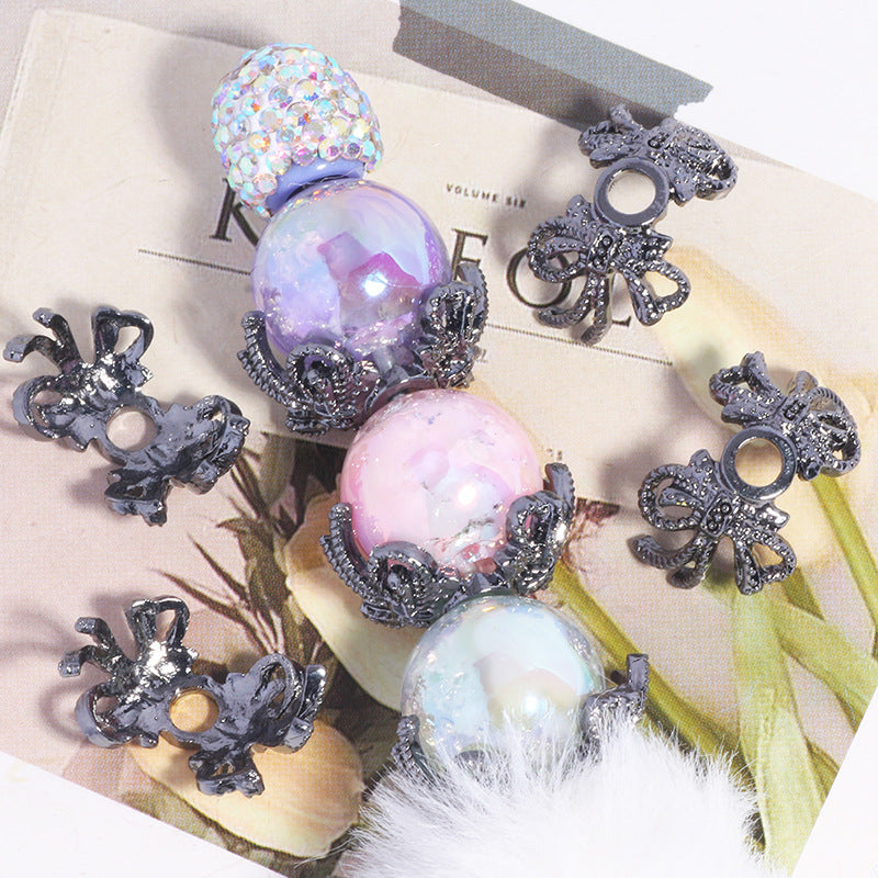 Large Micro-inlaid Zircon Flower Tray Hollow Double Bow DIY Bracelet Necklace Bead Spacer Crystal Beaded Jewelry Accessories