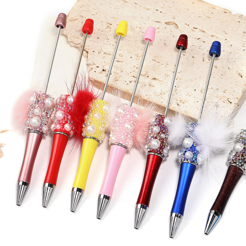 Soft cute pearl hairball DIY bead pen colorful bubble beads rotating ballpoint pen girl heart hand account gift pen