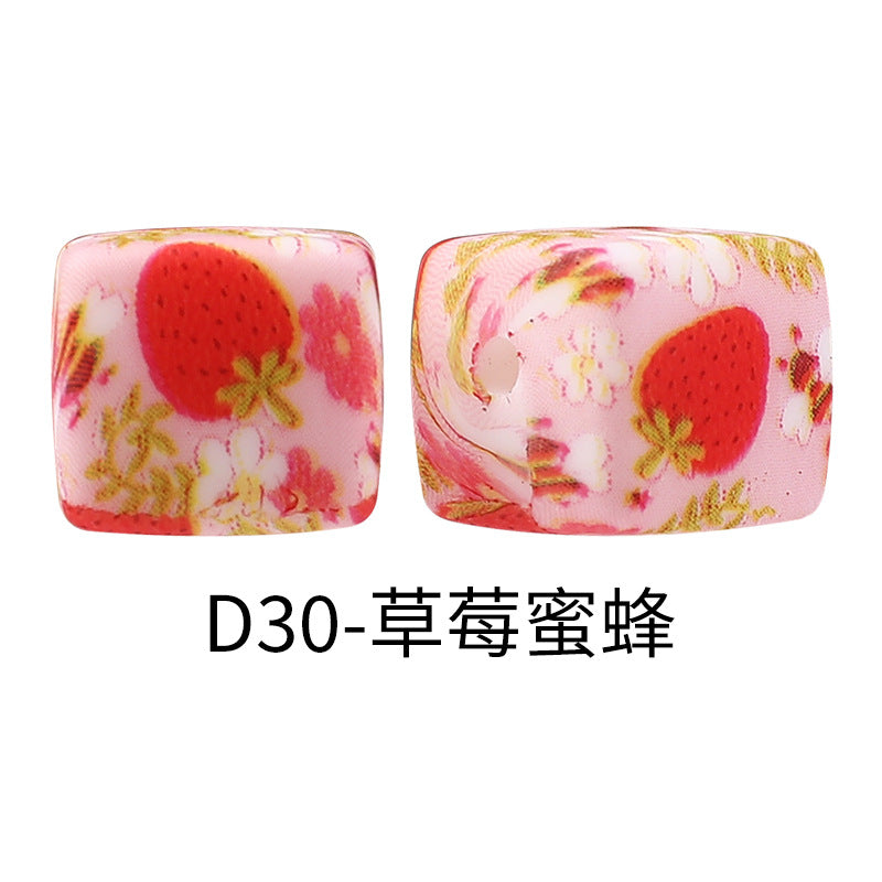 New Square Watermark Silicone Beads 14mm Beaded Spacer DIY Necklace Accessories Square Printing Beads Wholesale