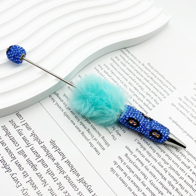 New creative DIY pom-pom bead pen, leopard print full diamond bead ballpoint pen, color cute cartoon pen wholesale