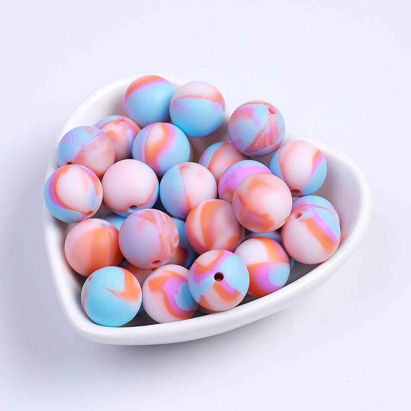 15mm Sweet Candy Color Silicone Beads Handmade Beaded Necklace Bracelet Accessories Food Grade Mixed Color Silicone Loose Beads Wholesale