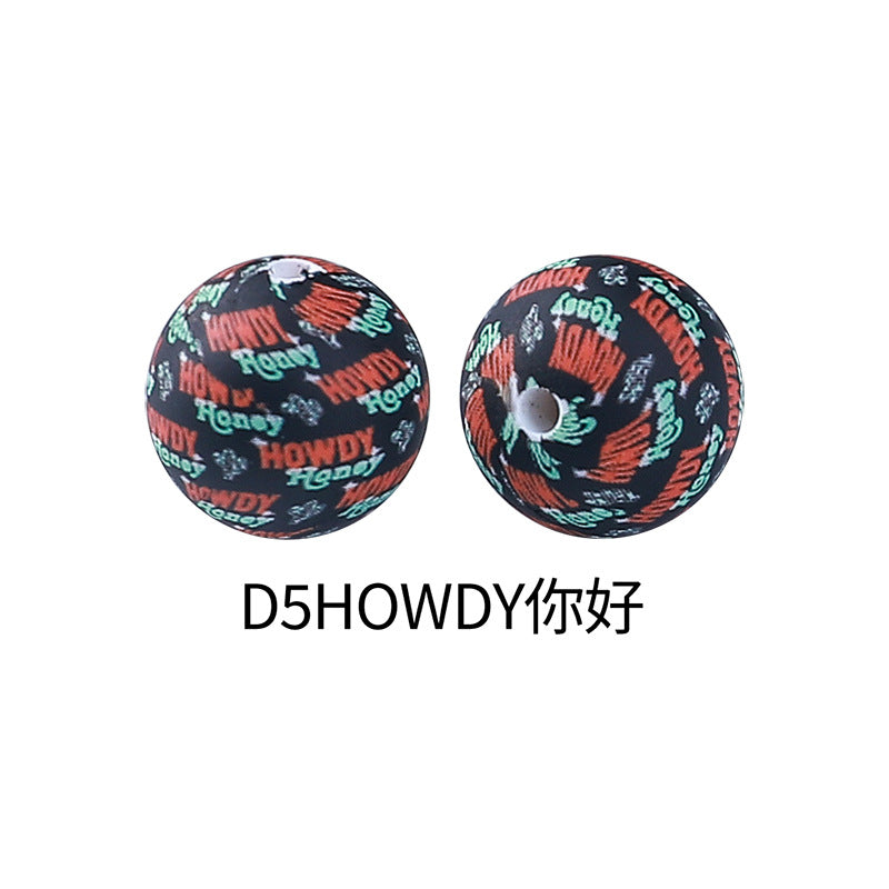 15mm new rhombus pattern silicone beads water transfer leopard print bracelet beaded jewelry silicone loose beads wholesale