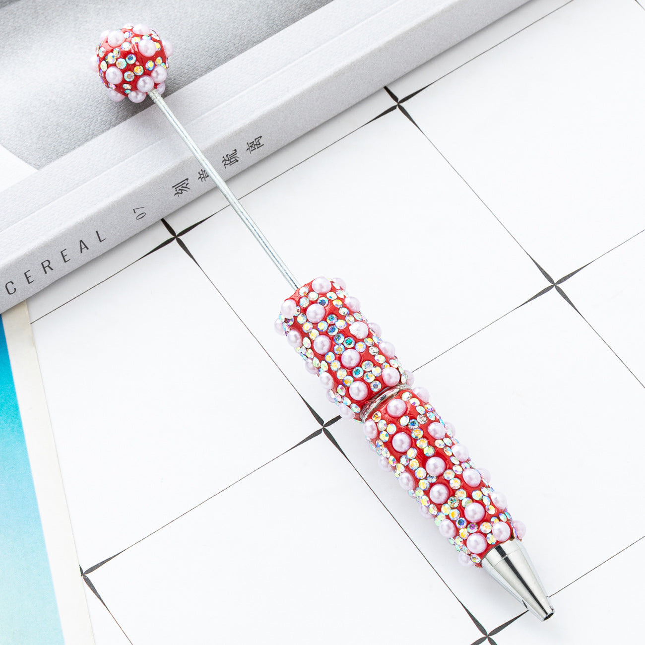 Cross-border DIY pearl bead pen handmade full of diamonds pearl bead pen swirling multi-color bead pen plastic pen