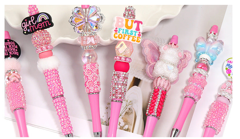 Creative DIY bead pen heavy industry high value square diamond pearl diamond bead pen multi-color plastic rotating ballpoint pen