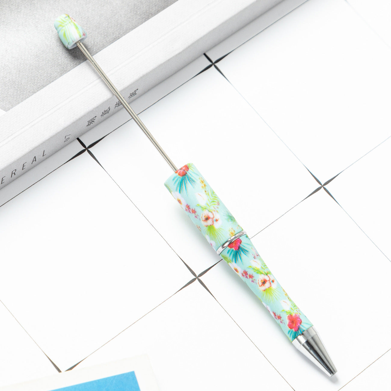 DIY plastic bead pen creative handmade leopard print floral cow bead pen wholesale printing new plastic bead pen
