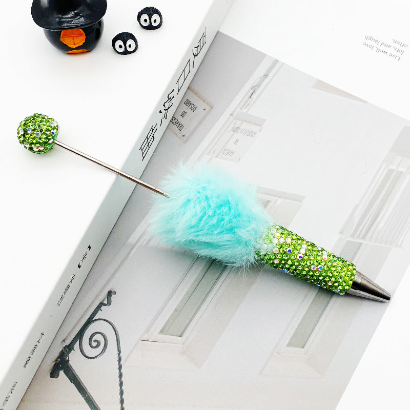 Hairball AB full drill bead pen, pen cap with drill pure hand sticker drill ballpoint pen beadedpen cute plush pen