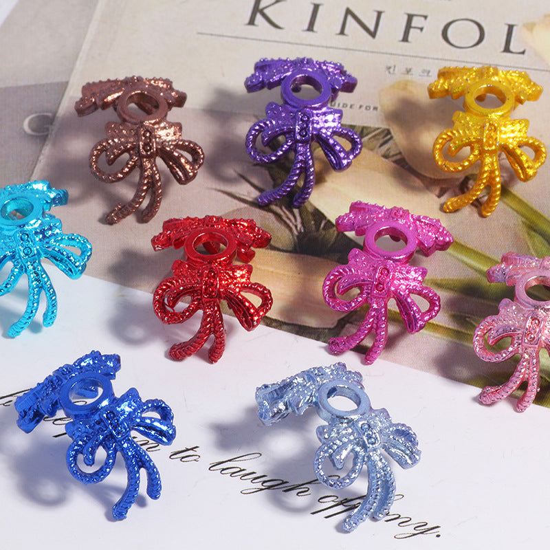 Large Micro-inlaid Zircon Flower Tray Hollow Double Bow DIY Bracelet Necklace Bead Spacer Crystal Beaded Jewelry Accessories