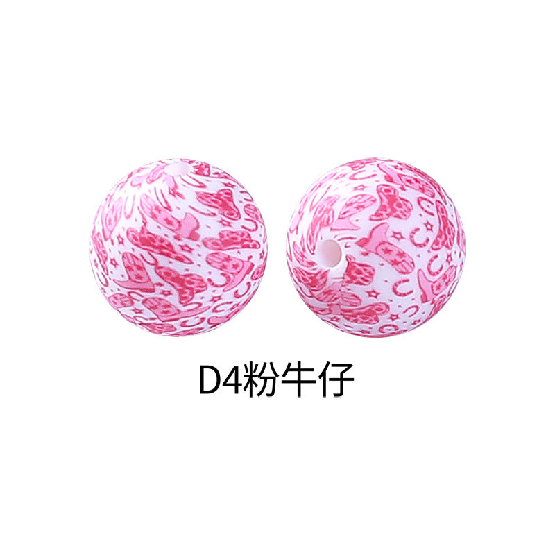 15mm new rhombus pattern silicone beads water transfer leopard print bracelet beaded jewelry silicone loose beads wholesale