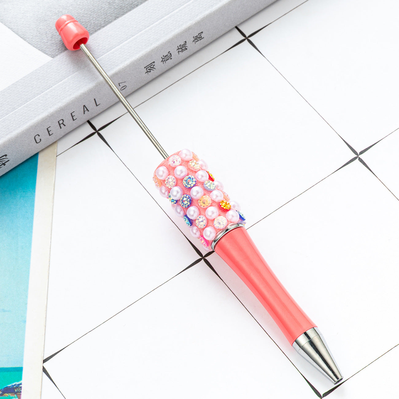 New DIY colorful pearl diamond bead pen dopamine gradual change color beaded ballpoint pen multi-color rotating bead pen
