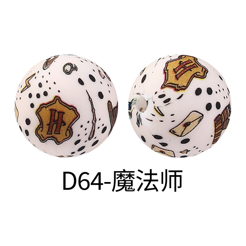 15mm new rhombus pattern silicone beads water transfer leopard print bracelet beaded jewelry silicone loose beads wholesale #51-79