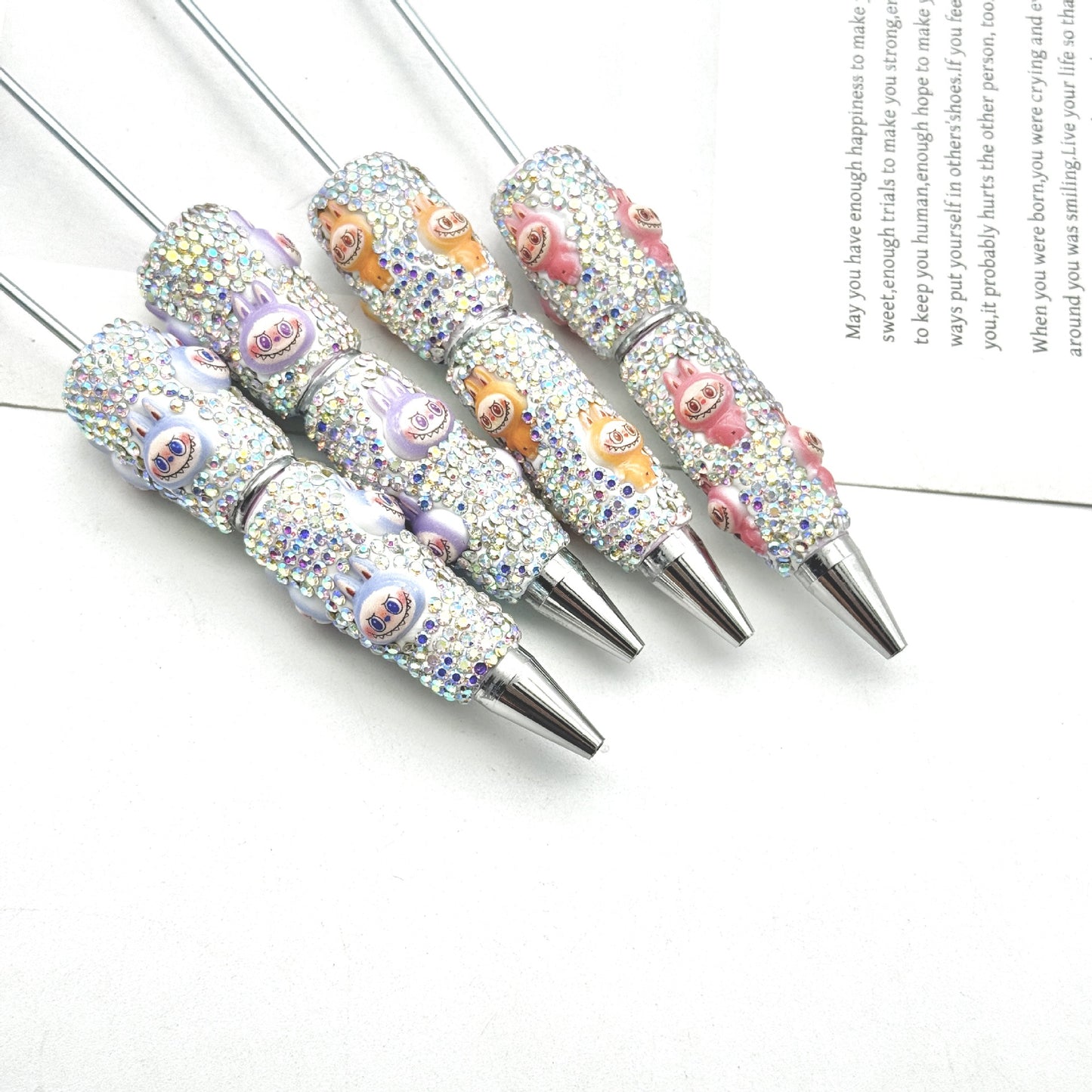 Cute labubu cloth full diamond bead pen DIY POP MART heavy industry cartoon pen creative ballpoint pen