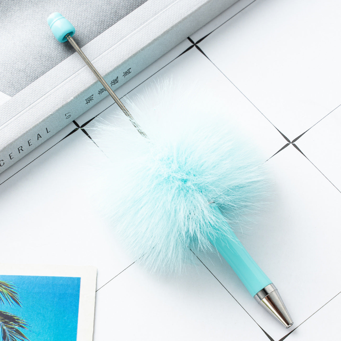 Cross-border plastic plush bead pen creative handmade DIY ballpoint pen new cartoon hairball bead pen wholesale
