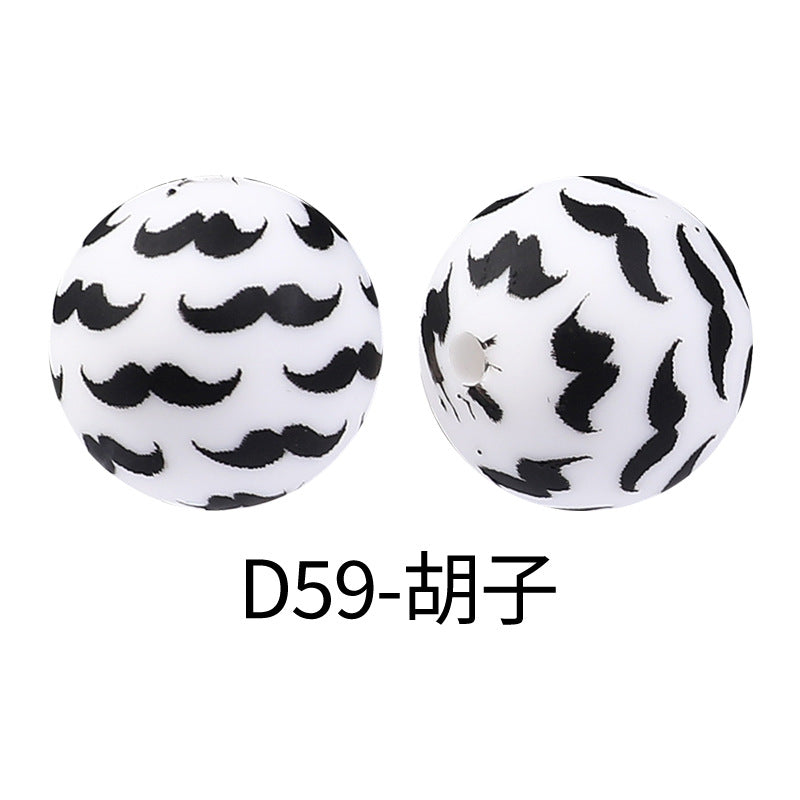 15mm new rhombus pattern silicone beads water transfer leopard print bracelet beaded jewelry silicone loose beads wholesale #51-79