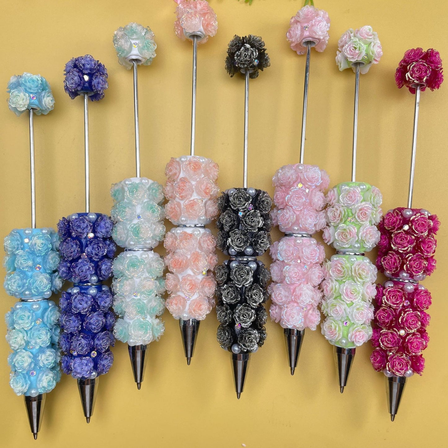 Rose pen new DIY full diamond full pearl bead pen hand sticker pearl bead ballpoint pen multi-color
