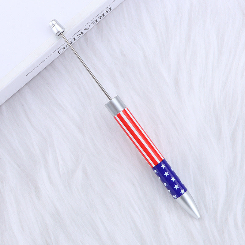 DIY long printed bead pen, national flag sunflower pattern creative cute grain bead pen plastic bead ballpoint pen