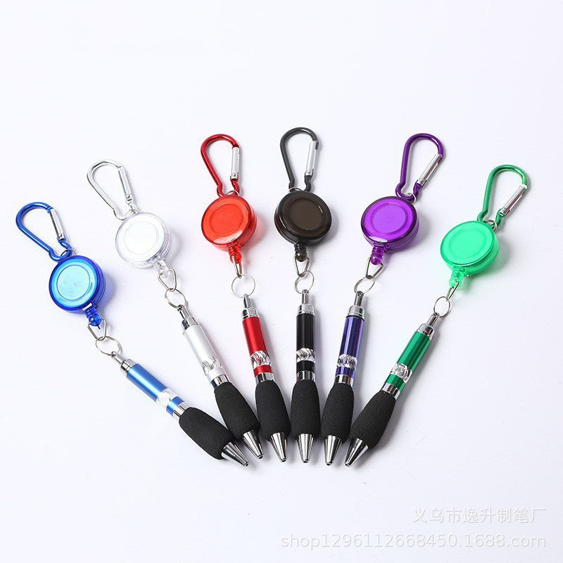 Creative DIY metal pull line pen, retractable mountaineering keychain gift pen, simple and portable stretching ballpoint pen
