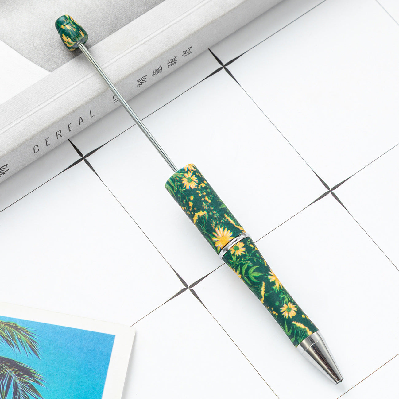 DIY plastic bead pen creative handmade leopard print floral cow bead pen wholesale printing new plastic bead pen