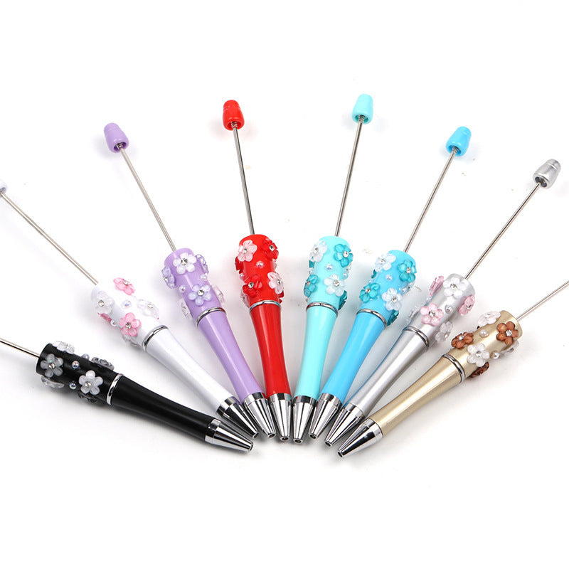 Heavy Industry DIY diamond-encrusted five-petaled flower bead pen multi-color rotating ballpoint pen spot wholesale support mixed batch