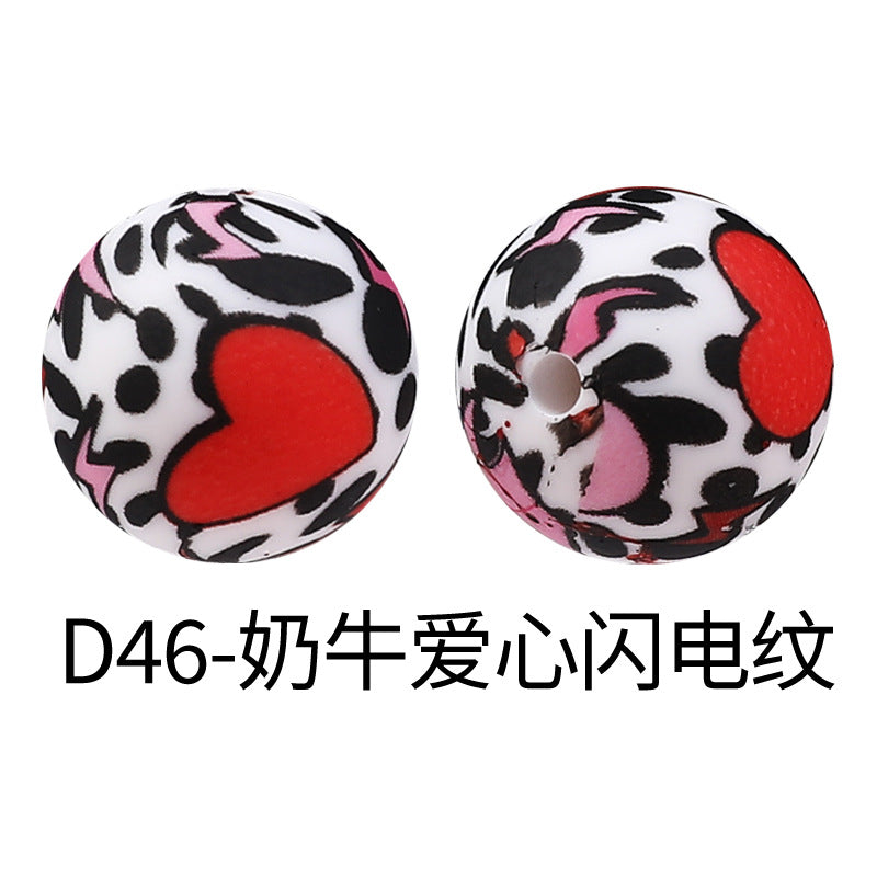 15mm new rhombus pattern silicone beads water transfer leopard print bracelet beaded jewelry silicone loose beads wholesale