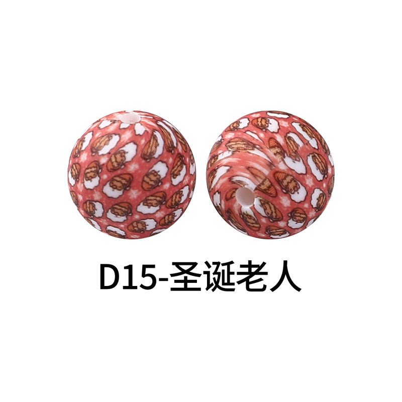 15mm new rhombus pattern silicone beads water transfer leopard print bracelet beaded jewelry silicone loose beads wholesale