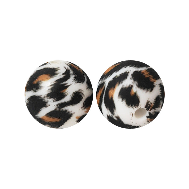 15mm Leopard Print Silicone Beads - Water Transfer Printed Daisy Round Beads for DIY Jewelry, Bead Pens, Loose Beads Wholesale #51-100