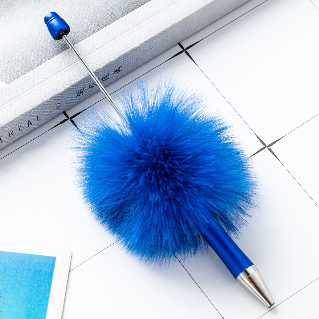 Cross-border plastic plush bead pen creative handmade DIY ballpoint pen new cartoon hairball bead pen wholesale