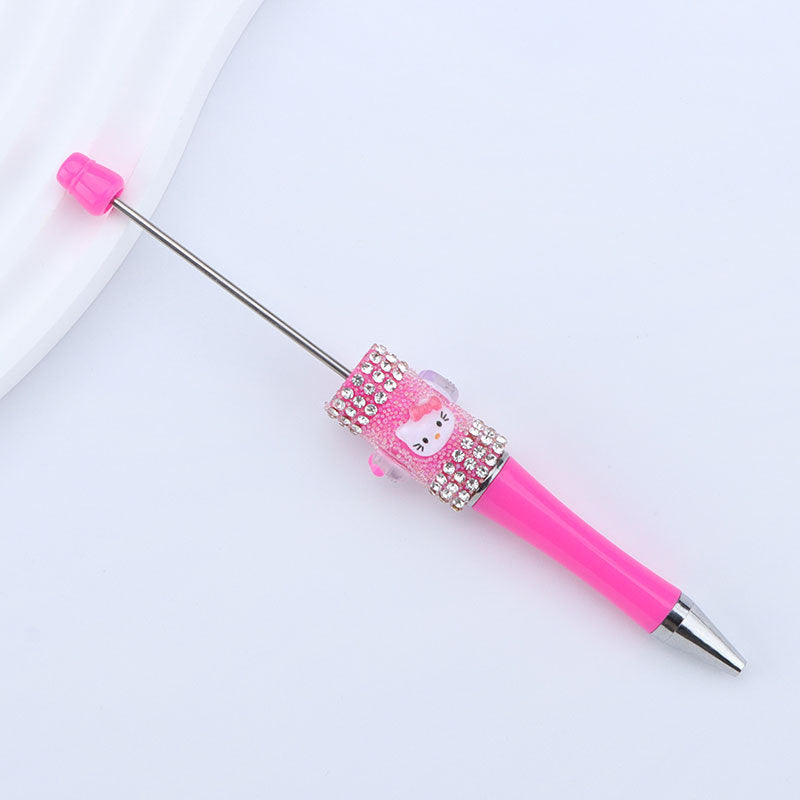 New KT cat litter sugar string bead pen DIY handmade cute fantasy cartoon cat cute jingle cat beaded ballpoint pen