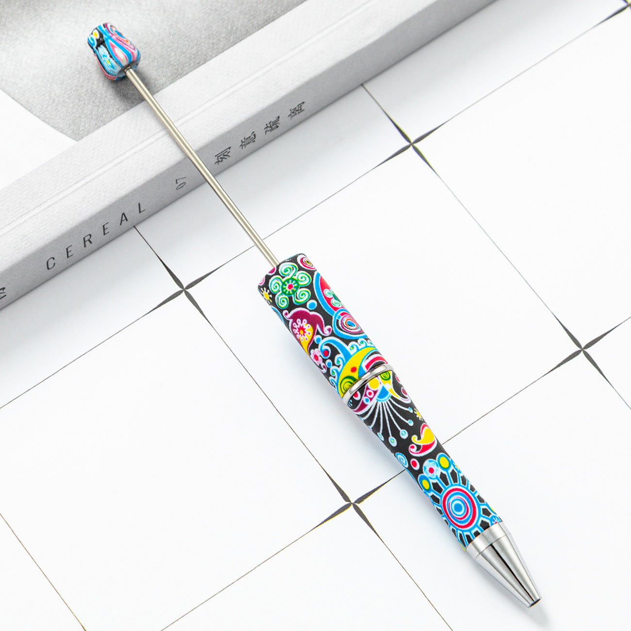 DIY plastic bead pen creative handmade leopard print floral cow bead pen wholesale printing new plastic bead pen