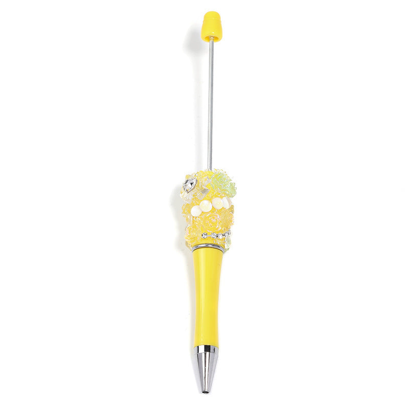 Cross-border rose bead pen wholesale creative DIY plastic beaded ballpoint pen hand sticker diamond bead pen