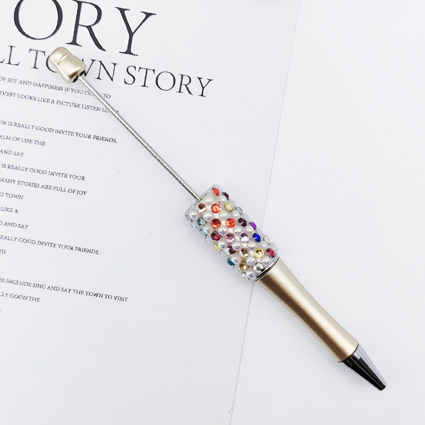 Gradual change color candy diamond bead pen DIY handmade diamond pearl agate ballpoint pen, cute creative gift pen