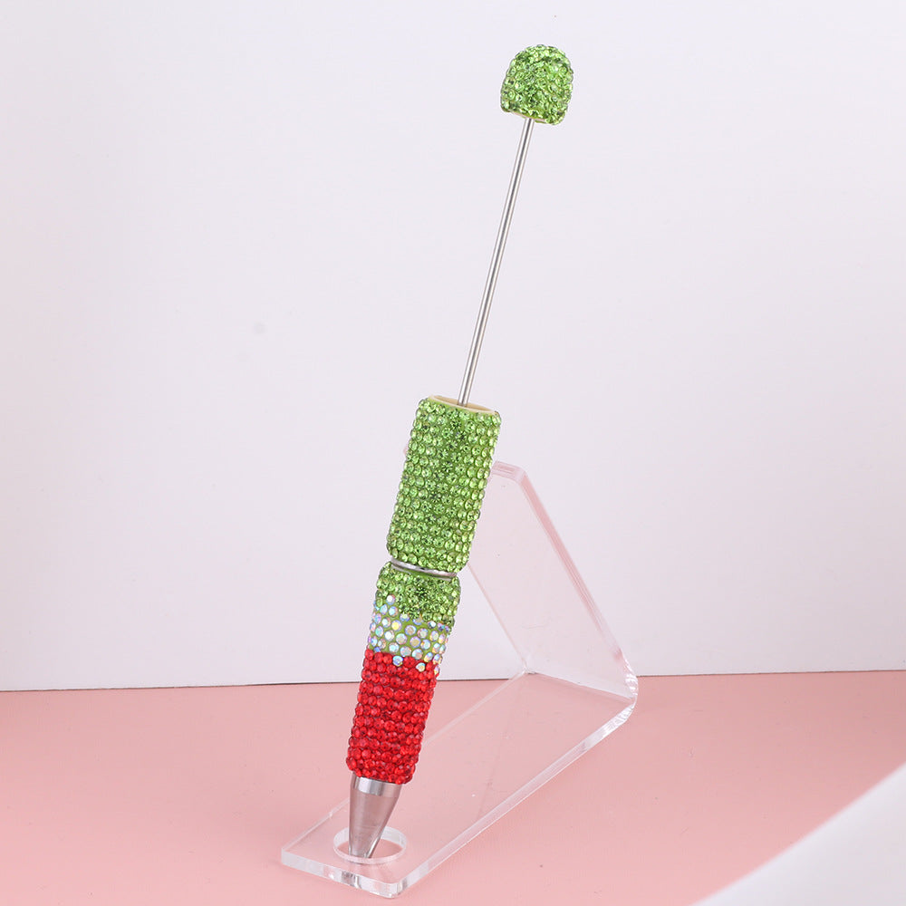 Beadable Pens with Christmas Red Green AB Color Clay Rhinestones Covered the Entire Pen