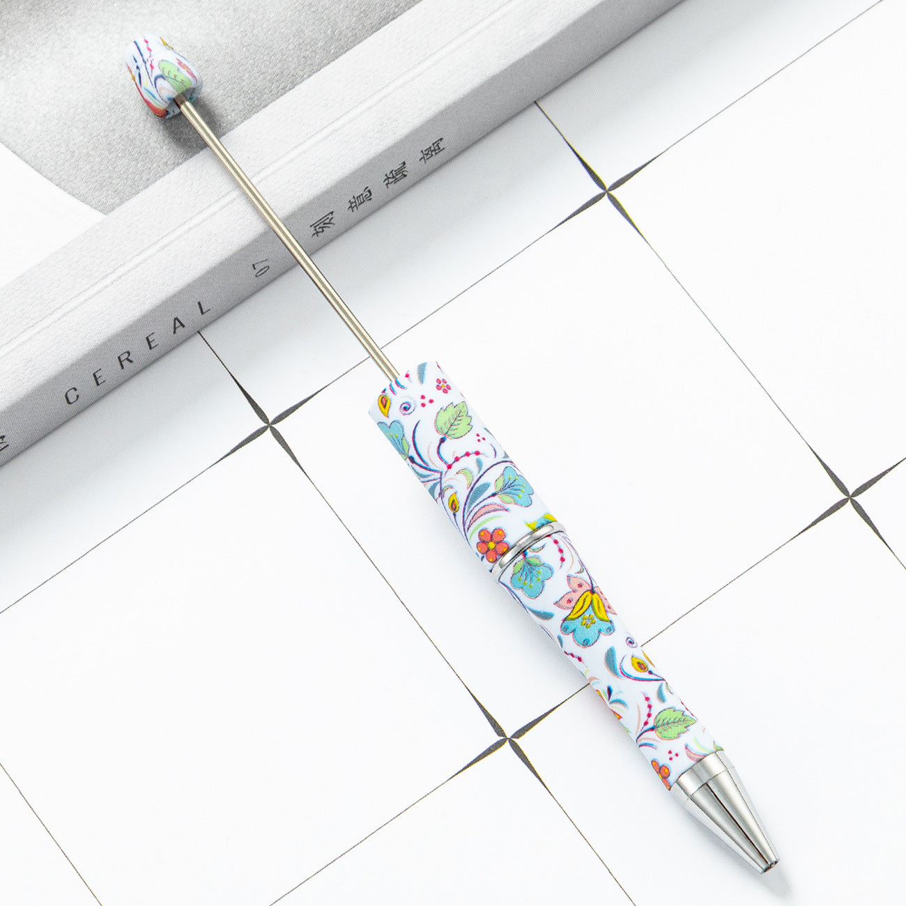 DIY plastic bead pen creative handmade leopard print floral cow bead pen wholesale printing new plastic bead pen