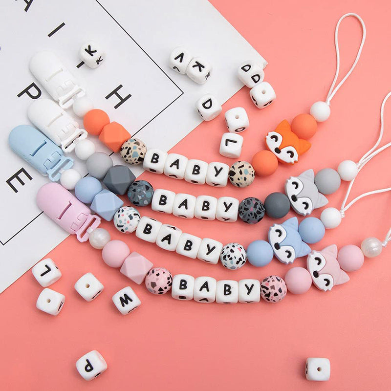 12Mm English Alphabet Silicone Beads Baby Teething Beads DIY Pacifier Chain Beaded Loose Beads Alphabet Beads