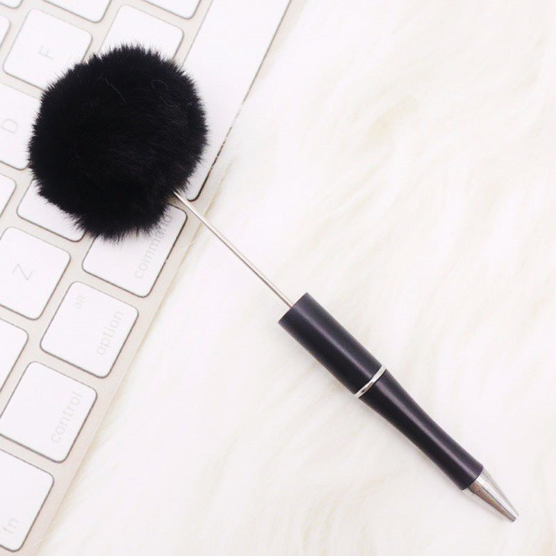 DIY hairball bead pen, cute furry gift pen, multi-color beadable ballpoint pen beadedpen spot
