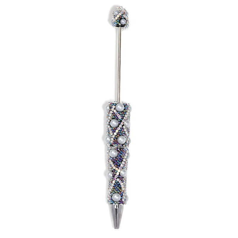 Cross-border explosion heavy industry full diamond pearl chain bead pen DIY rotating ballpoint pen mobile phone chain accessories material